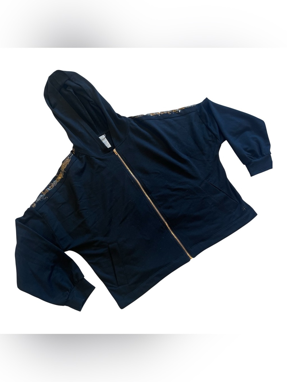 Splendid Black Zip Hoodie with Rose Gold Accent Trim